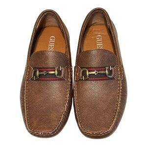 Guess Men’s Abbey Driver Loafer 7.5 Brown Faux Leather Classic Casual Preppy